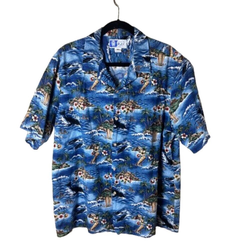 *VINTAGE* RJC Brand Hawaiian Whale Aloha Tropical Hawaiian Shirt Size XL